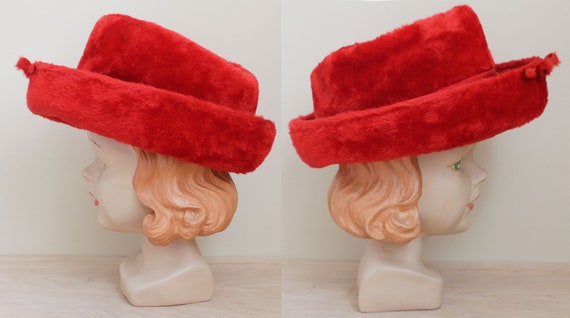 Coralie Breton Faux Fur Red Hat/ British 1960s Mo… - image 3