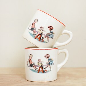 Set of Two 50&#39;s Child&#39;s Cups/ Cute Vintage Advertising Mugs for Northside Furniture Company Farrell Pennsylvania w Fun 50s Graphics