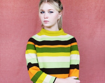 Striped 1960s Knit Dress via Import Corner Size M/Great Colors in a 100% Virgin Acrylic/ Similar Style Worn by Marlo Thomas in That Girl!