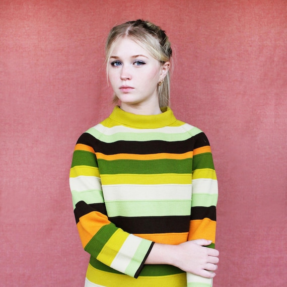 Striped 1960s Knit Dress via Import Corner Size M/Great Colors in a 100% Virgin Acrylic/ Similar Style Worn by Marlo Thomas in That Girl!