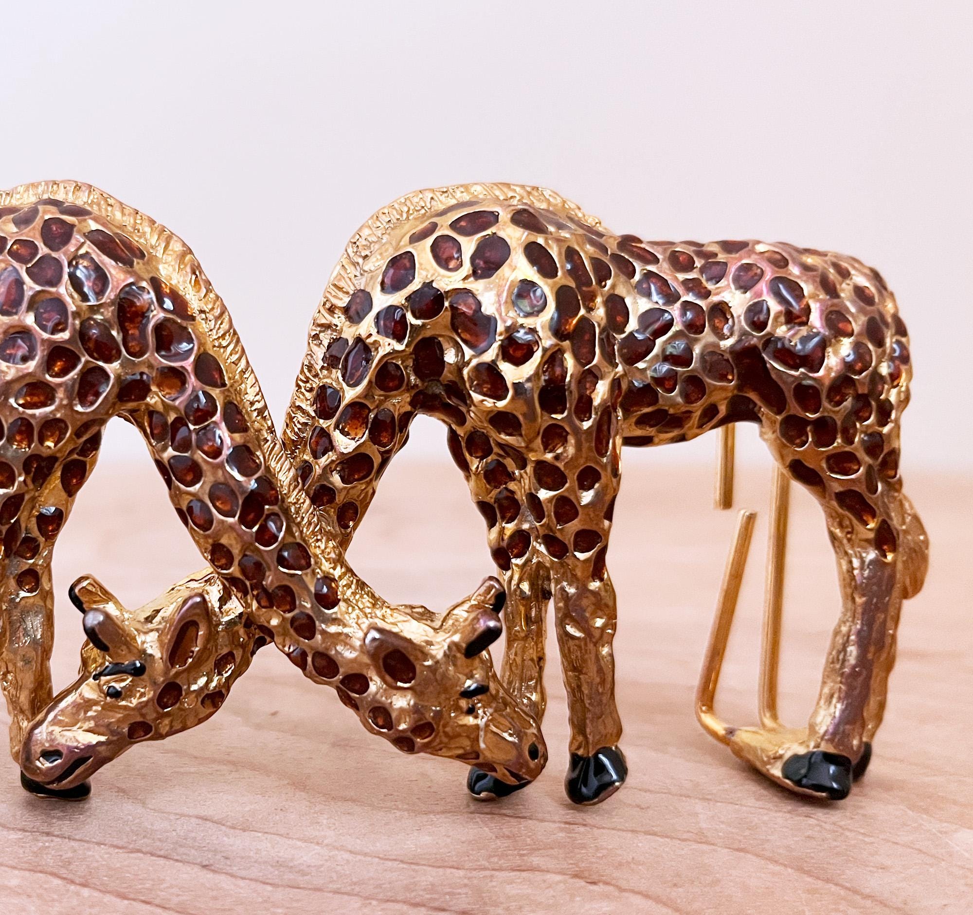 Vintage Double GIRAFFE BELT BUCKLE Signed Mimi Di N 1992  Enamel Mimi Di N 1992 Giraffe Two Piece Belt Buckle/ HTF Gold Toned  main image 2