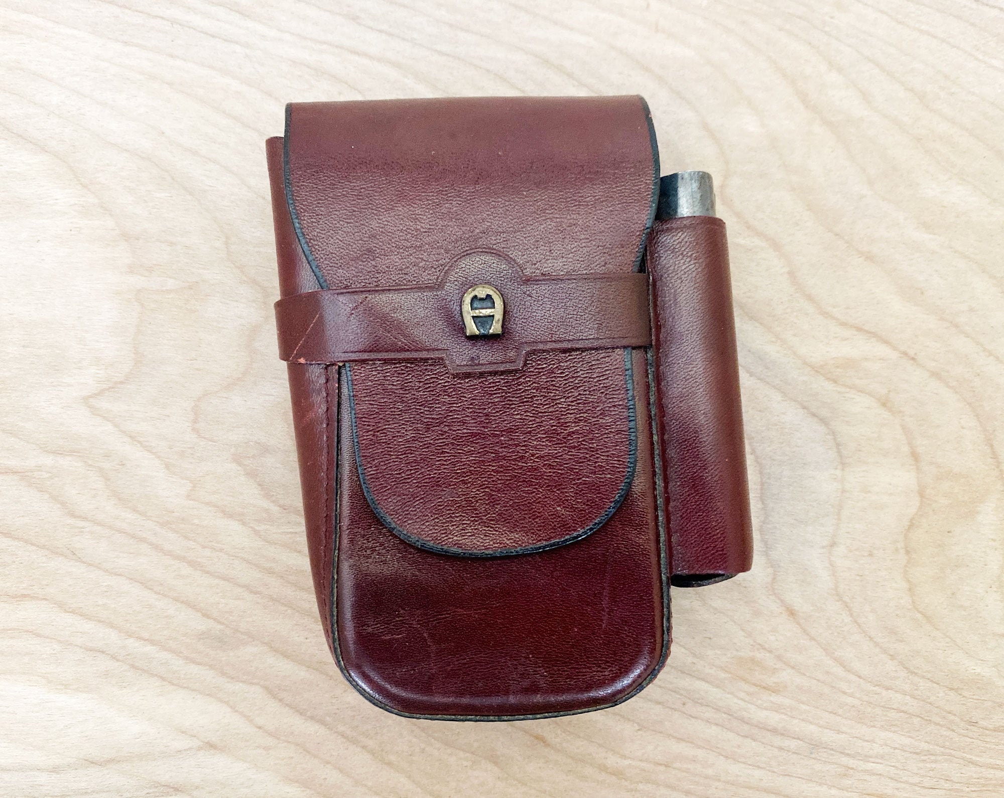 Etienne Aigner Leather Cigarette & Lighter Case/ 70s Burgundy Red Leather  Case/ HTF Disco Era Cigarette Case W Attached Lighter Holder