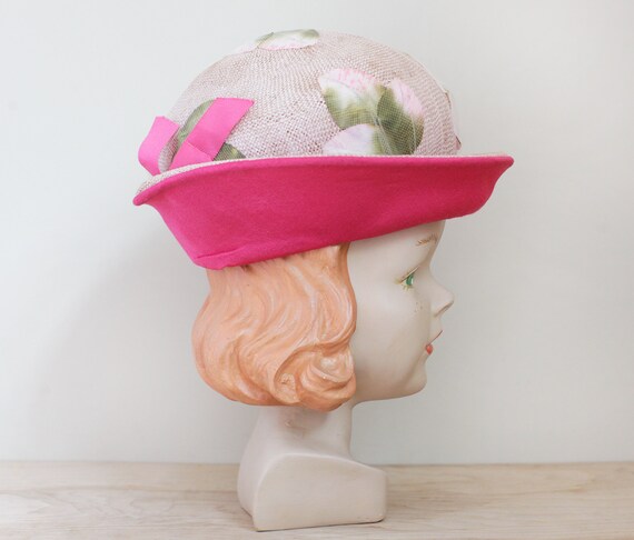 Pink w Netted Leaves Cloche Hat / Lovely & Unique… - image 3