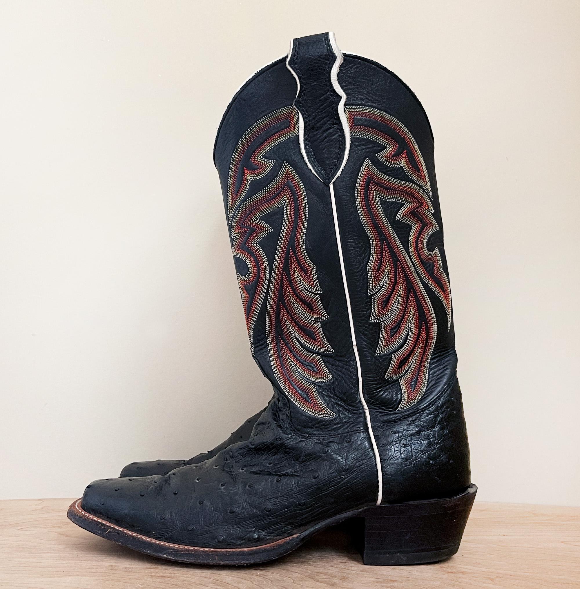 Tony Lama Vintage Western Boots Black Snake Lizard Patchwork Cowboy Pull On 8.5D panhandle slim cowboy boots products for sale | eBay main image 3