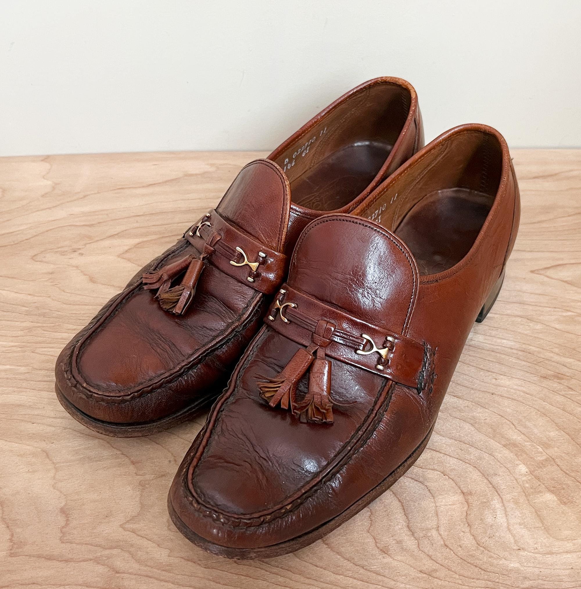 Vintage Florsheim Brown Leather Tassel Loafers W Brass Hardware
