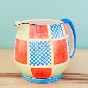 Royal Trico Plaid Pitcher/ Hand Painted Cottage Style Cutie/ 1920s Made in Nagoya Japan/ Farmhouse Magnolia Style