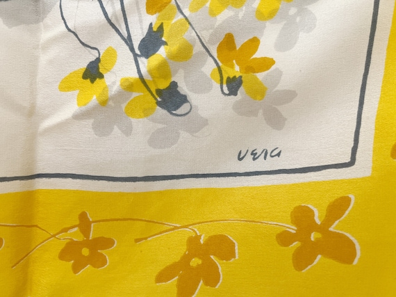 1950s Vera Neumann Floral Silk Scarf w Rolled Sil… - image 5