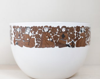 Mid Century Arabia Finland Enamel Bowl by Esteri Tomula & Kaj Franck MCM Medieval Troubadour Design/ "Ritari" Enamel Bowl Enamelware