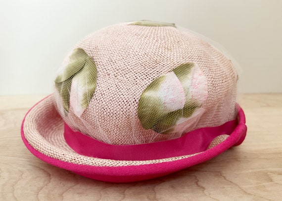 Pink w Netted Leaves Cloche Hat / Lovely & Unique… - image 6