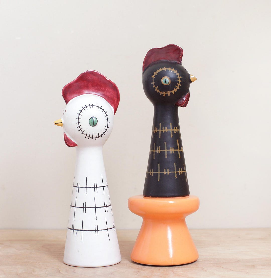 Bitossi Rooster + Hen Salt & Pepper Designed by Aldo Londi/ Very