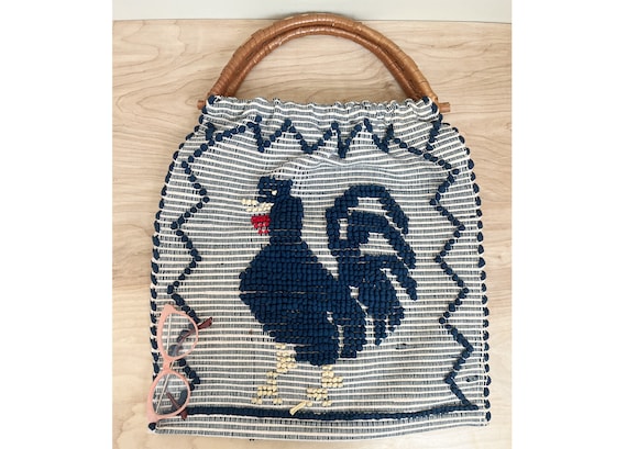 Vintage Portuguese Woven Rooster Tote Bag with Ra… - image 10