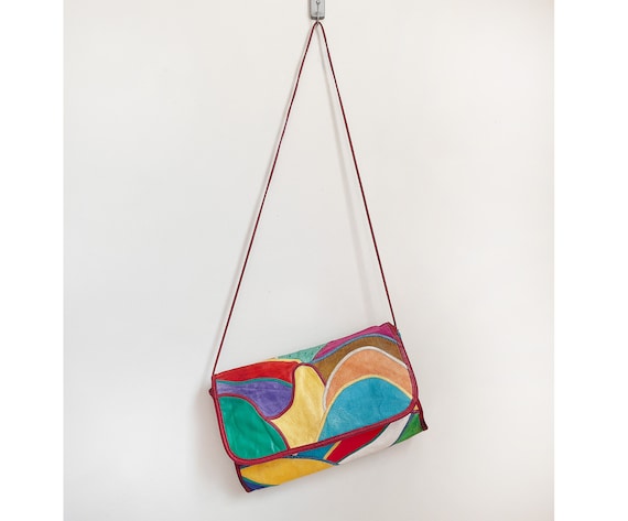 RARE Carlos Falchi Leather Patchwork Crossbody Bag/ Groovy