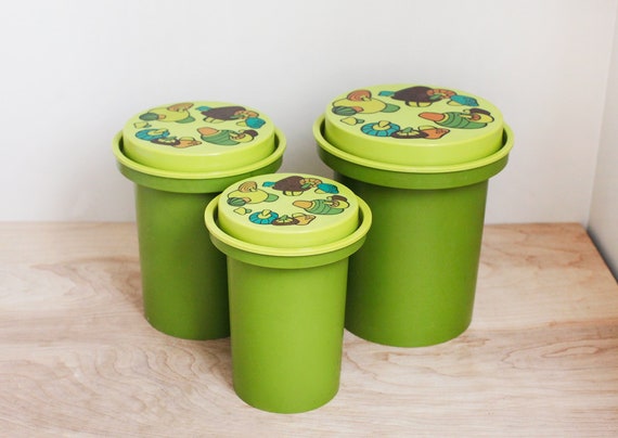 Rubbermaid Green Mushroom Canister Set/ Fun Plastic Nesting 70s Kitchen  Canisters/ Great for Kitchen, Office or Crafting 