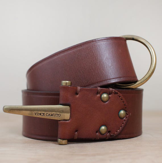 Vince Camuto Hook & Brass Ring Leather Belt Size L/ Unisex  display picture 2