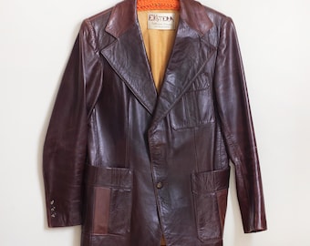 Two Toned Men's Leather Jacket by Ekstera Collection Europa Size 40/ 1970s Beautifully Well Broken In Blazer Style Coat Made in Spain