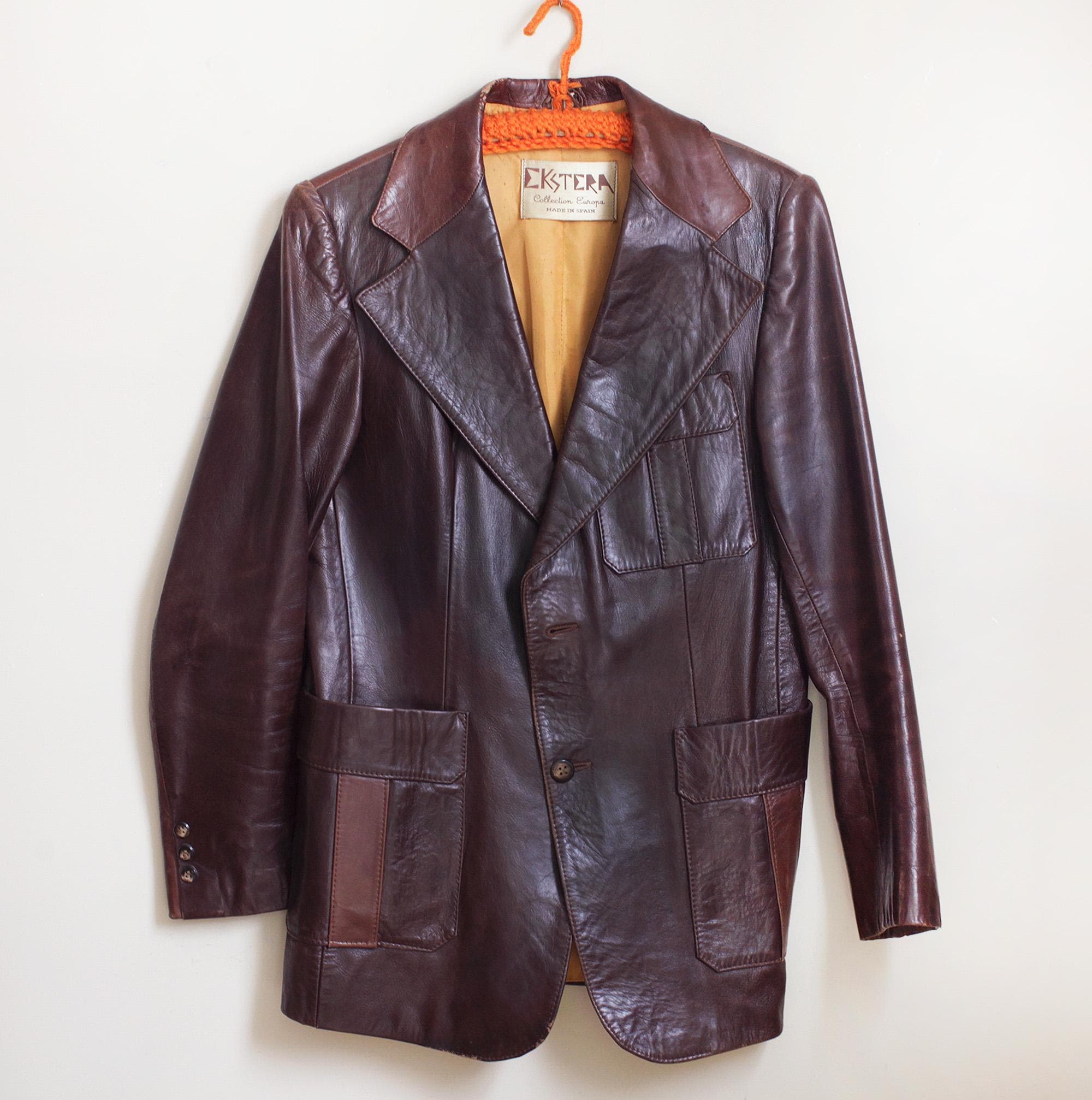 Italia製 70's~ leather colour double jac Two Toned Men's Leather Jacket by Ekstera Collection Europa Size