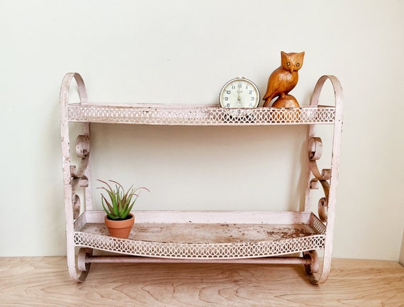 Pink Metal 2 Tiered Hanging Shelf With Towel Rack/ Super Cute Mid