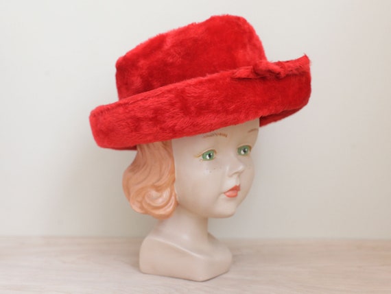 Coralie Breton Faux Fur Red Hat/ British 1960s Mo… - image 2