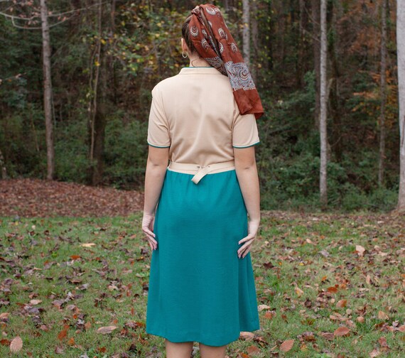 Lady Carol Beige & Teal Dress Size M/ Groovy 70s … - image 4