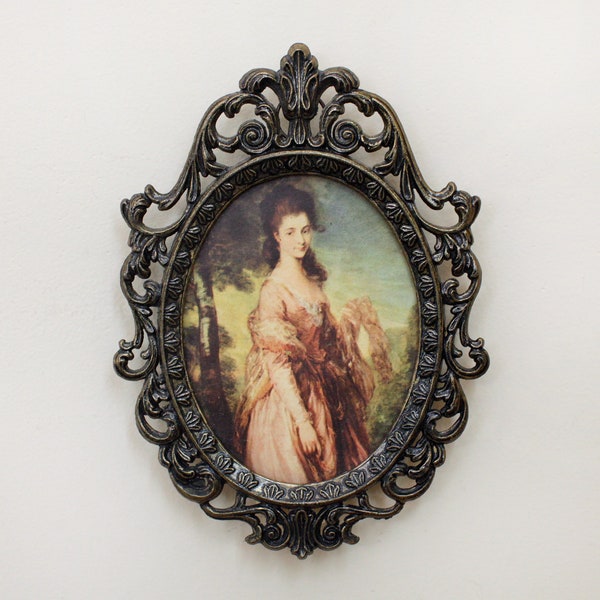 Italian 18th Century Portrait in Charming Ornate Oval Frame/ 1960s Baroque Revival Print by Action