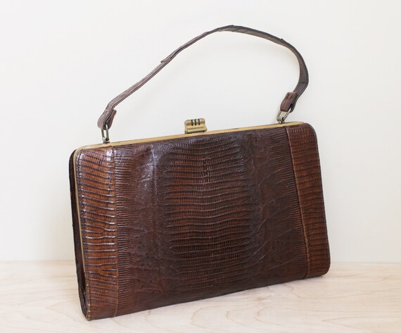Beautiful Leather & Reptile Skin 1960s Handbag/ S… - image 3