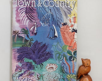 Town & Country Magazine February 1937 w Cover by French Fauvist Artist Raoul Dufy/ Sonja Henie, Katherine Hepburn, Fashion + Color Ads