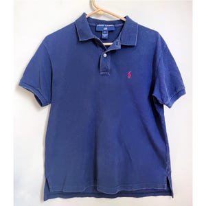 Ralph Lauren Polo Sport Shirt Size L / Early 90s Navy Blue 100% Cotton Collared Polo Shirt w Polo Logo/ Classic Preppy Vintage Ralph Lauren