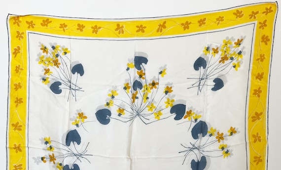 1950s Vera Neumann Floral Silk Scarf w Rolled Sil… - image 2