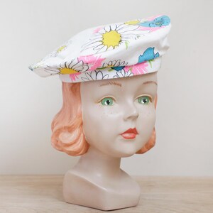 Child&#39;s Beret Hat by Ruth of Carolina Approx Kid&#39;s Size L/ Super Cute Flower Power 60s Hat/ Great Mid Century Textile & Vintage Design