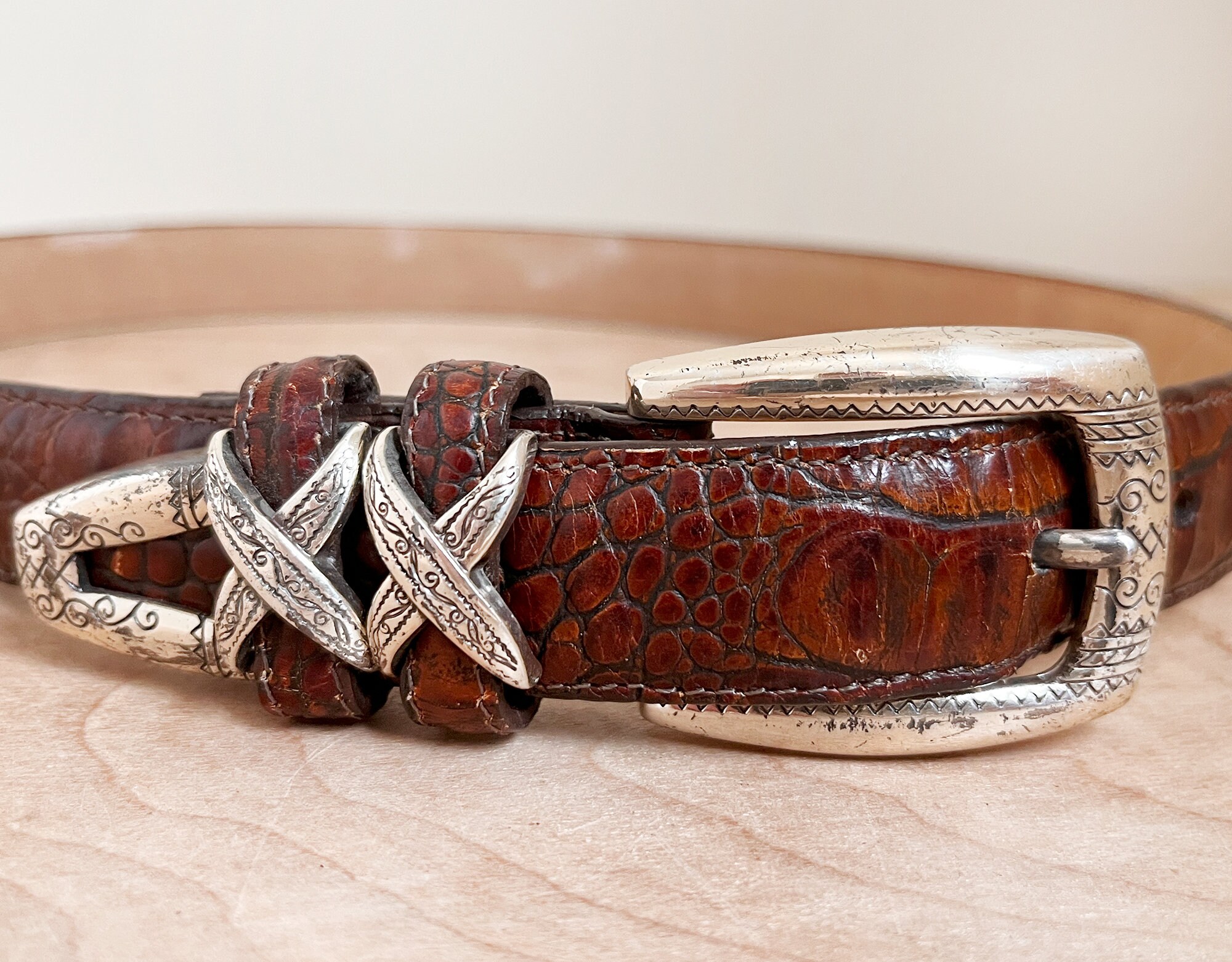 Vtg Brighton Leather Belt Reptile Embossed Western Concho Rodeo Cowgirl Size M Brighton Concho Belt - Etsy main image 2
