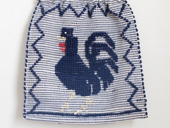 Vintage Portuguese Woven Rooster Tote Bag with Ra… - image 2