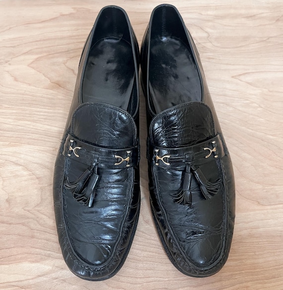 tassel Loafer 90s 本革 Vintage Florsheim Black Leather Tassel Loafers W Brass Hardware