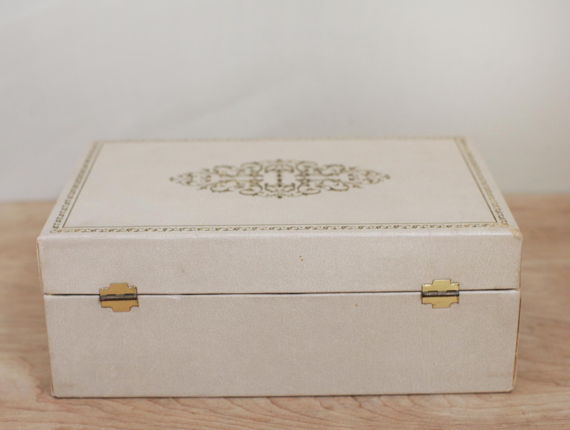 Modest Classical Box Mid Mod Jewelry Box / Pretty Classic Vintage Gold Stamped Two Tiered ...