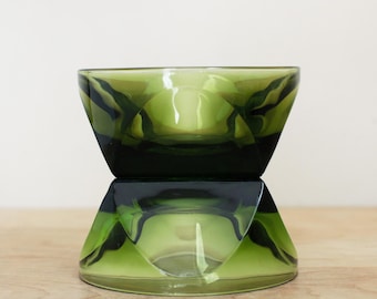 Set to 2 Green Glass Nut Bowls/ Stunning Color w Unique Mid Century Shape/ Mid Mod Barware Bowls or Ashtrays