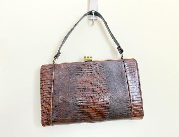 Beautiful Leather & Reptile Skin 1960s Handbag/ S… - image 2