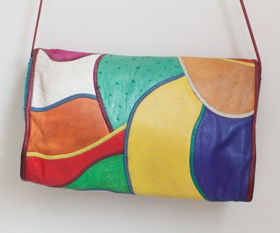 RARE Carlos Falchi Leather Patchwork Crossbody Ba… - image 5