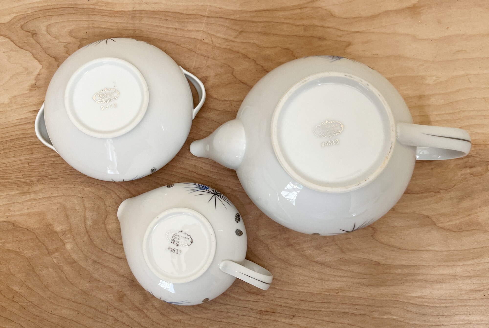 Hakusan China Tea Set 9613 Made in Japan/ Black & Blue