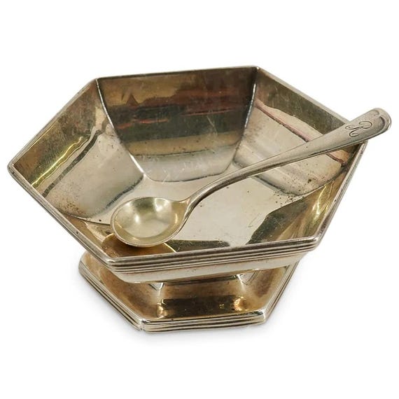 Pair Of Tiffany & Co Sterling Silver Salt Cellars W/Silver Spoon Elegant Antique View 3