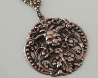 Vintage Pendanat - Pan Devil Gargoyle Pendant - Vintage Brass Stamping - Large for Necklace - handmade