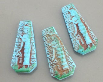 Vintage Egyptian Glass Cabochons: Cleopatra Pendants, DIY Jewelry (3 pcs)