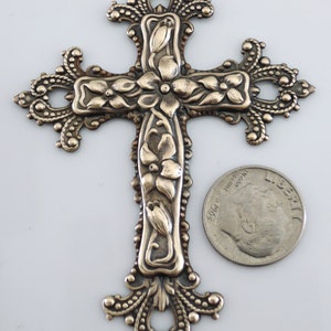 Brass Pendant Large Cross Vintage Stamping Cross Pendant Statement Necklace DIY Necklace image 2