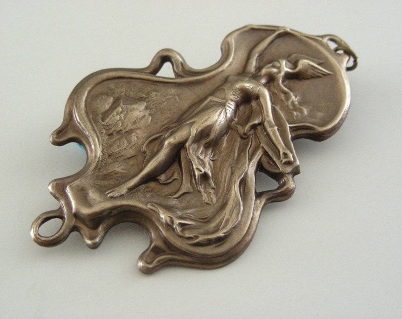 Art Nouveau Necklace Vintage Pendant Goddess Pendant Brass Pendant DIY Necklace image 2