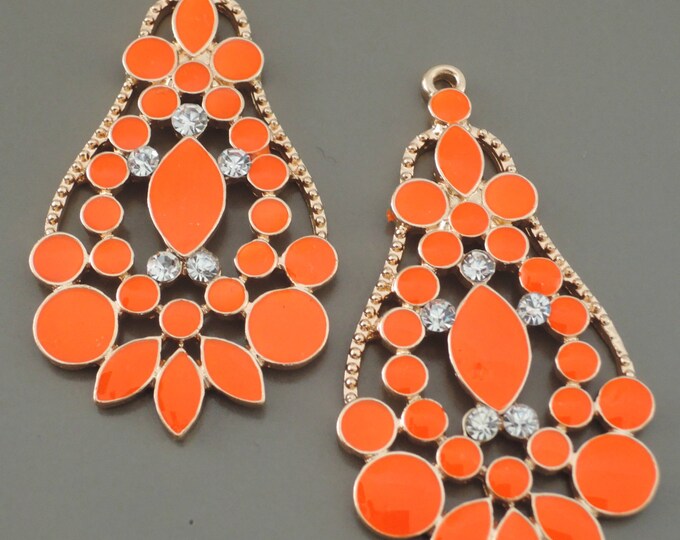 Orange Rhinestone Boho Earring Drop Finding Charm Pendant Etsy