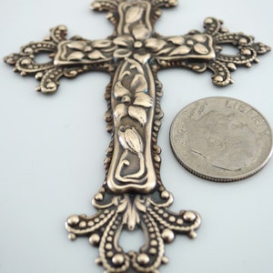 Brass Pendant Large Cross Vintage Stamping Cross Pendant Statement Necklace DIY Necklace image 3