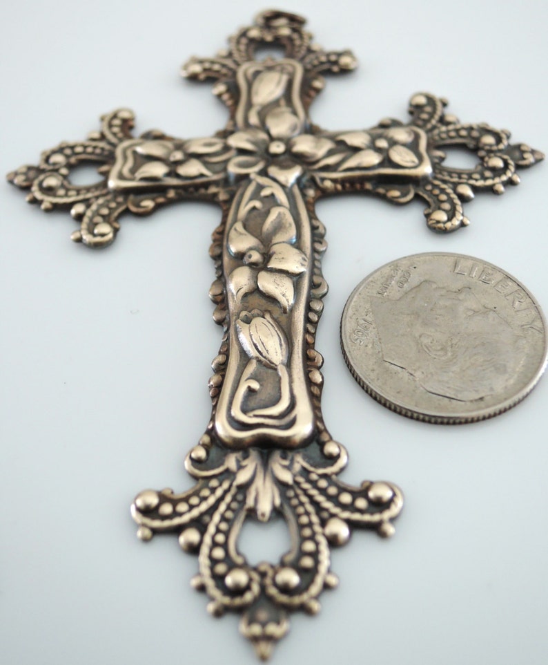 Brass Pendant Large Cross Vintage Stamping Cross Pendant Statement Necklace DIY Necklace image 3