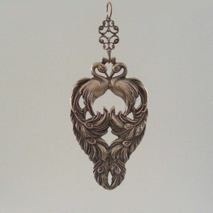 Vintage Brass Peacock Pendant: Art Nouveau Statement Necklace