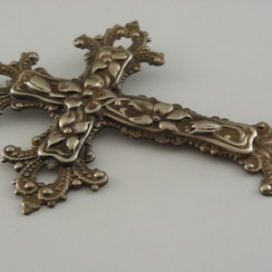 Vintage Brass Cross Pendant: Large Floral Statement Necklace