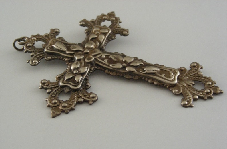 Brass Pendant Large Cross Vintage Stamping Cross Pendant Statement Necklace DIY Necklace image 1