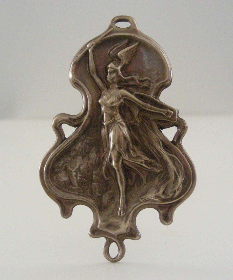 Art Nouveau Necklace Vintage Pendant Goddess Pendant Brass Pendant DIY Necklace image 1