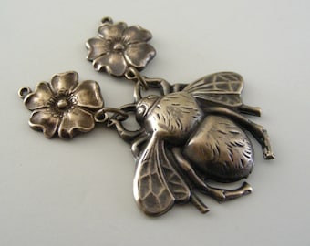 Vintage Pendant - Bee Pendant - Vintage Brass Pendant - DIY Jewelry - Large for Necklace - handmade jewelry